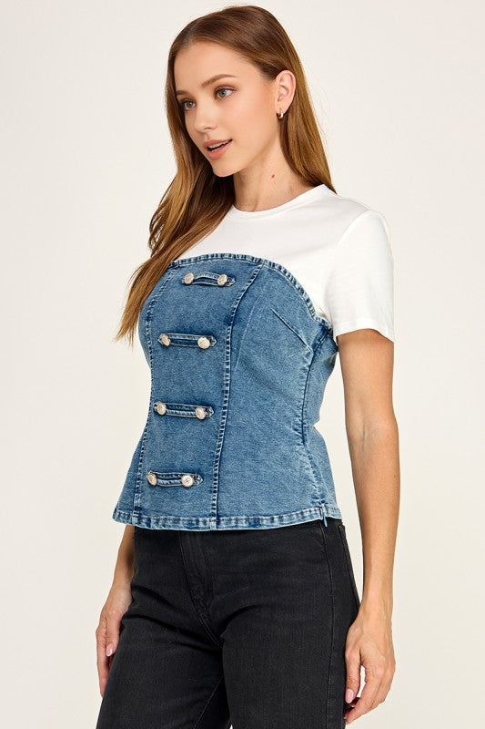 Pre-orderJuly 6 Light Denim Corset T- Shirt