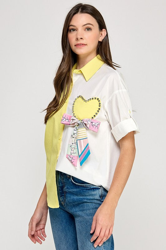 Yellow Color Block Heart Shirt
