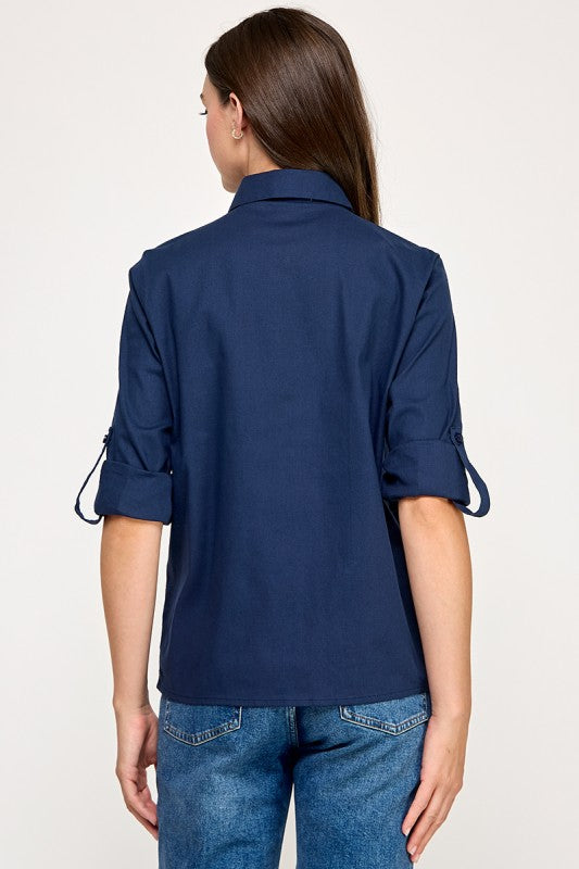Navy Brooch Details Shirt