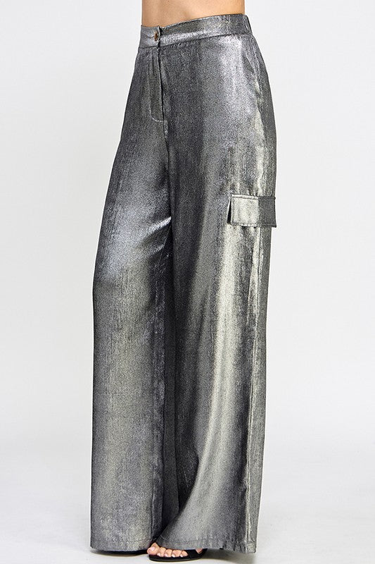 Silver Cargo Wide Leg Pants