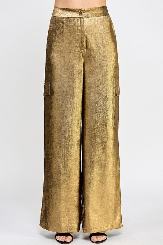Gold Cargo Wide Leg Pants