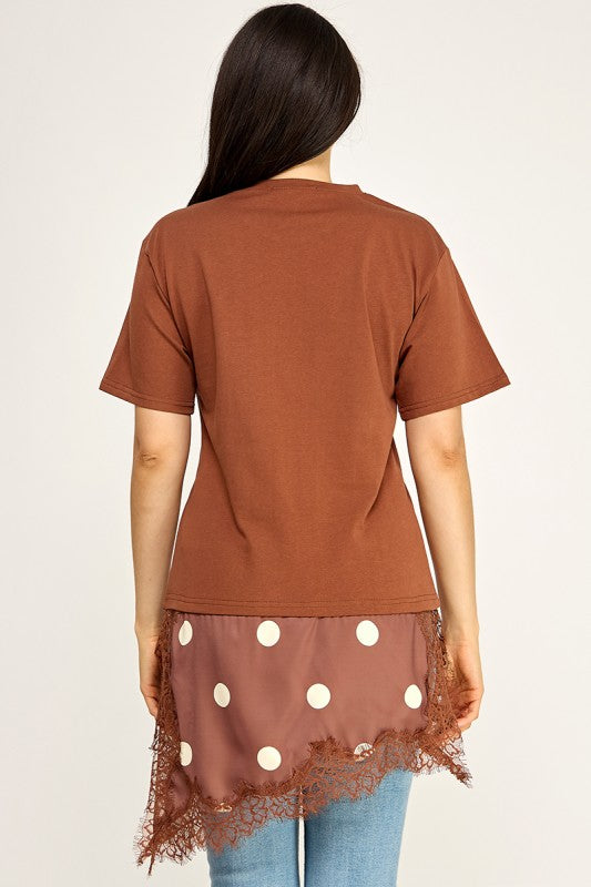 Brown T-Shirt Satin Polka