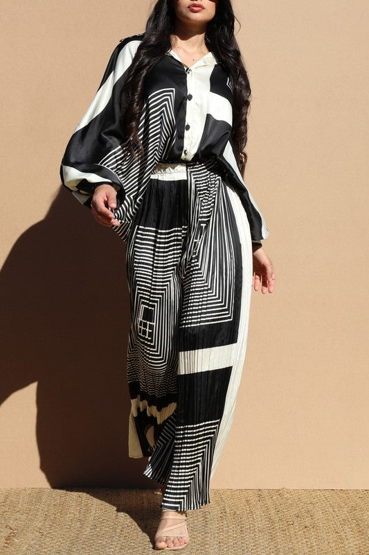 Geo Oversized Satin Top & Pant Set