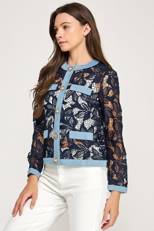 Navy Crochet Lace Jacket