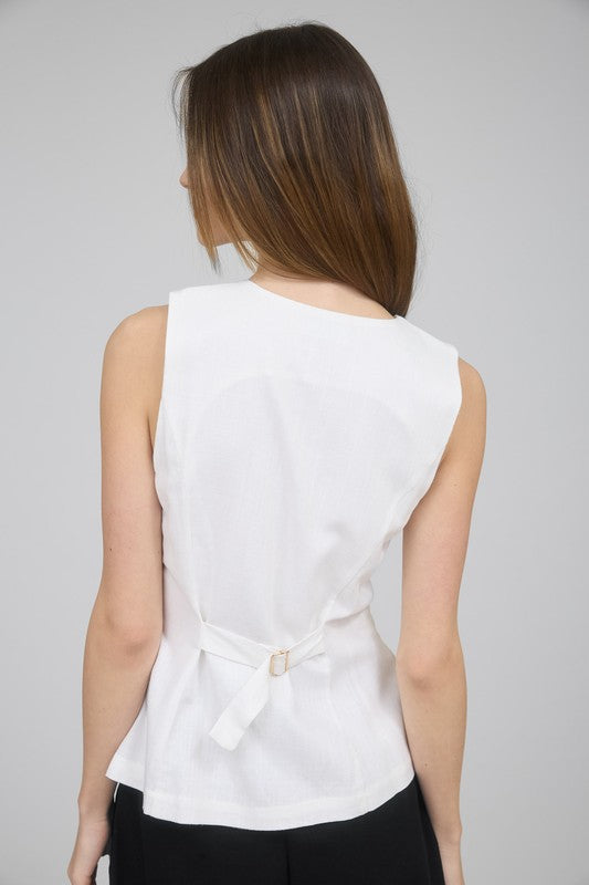 (Corre peq, leer abajo) White Long Lines Vest