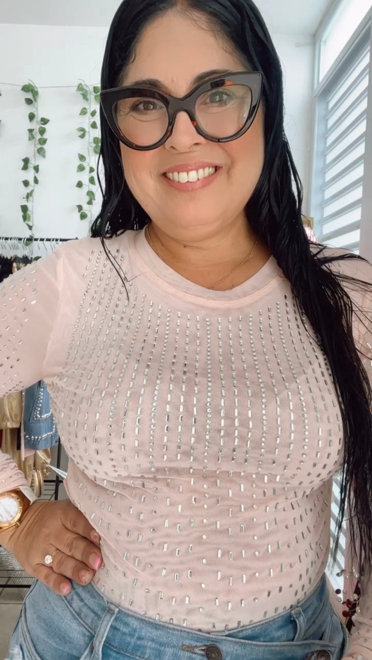 Mesh Rhinestone Top