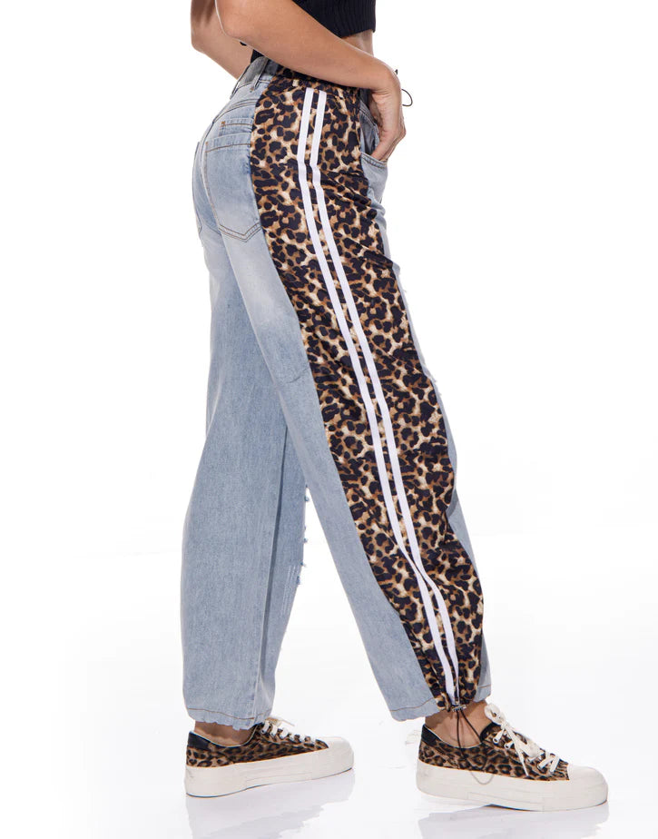 Black Contrast Animal Print Denim