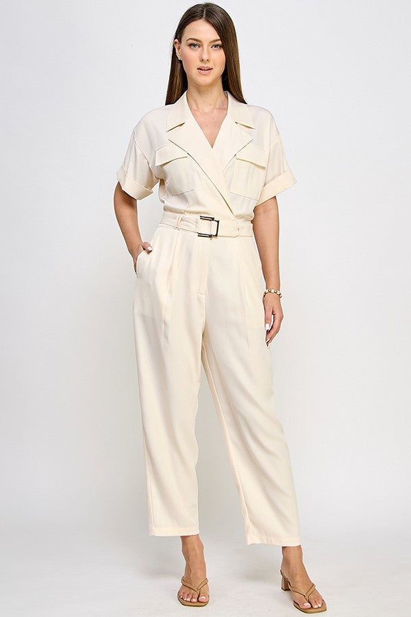 Ivory Belted Jumpsuit