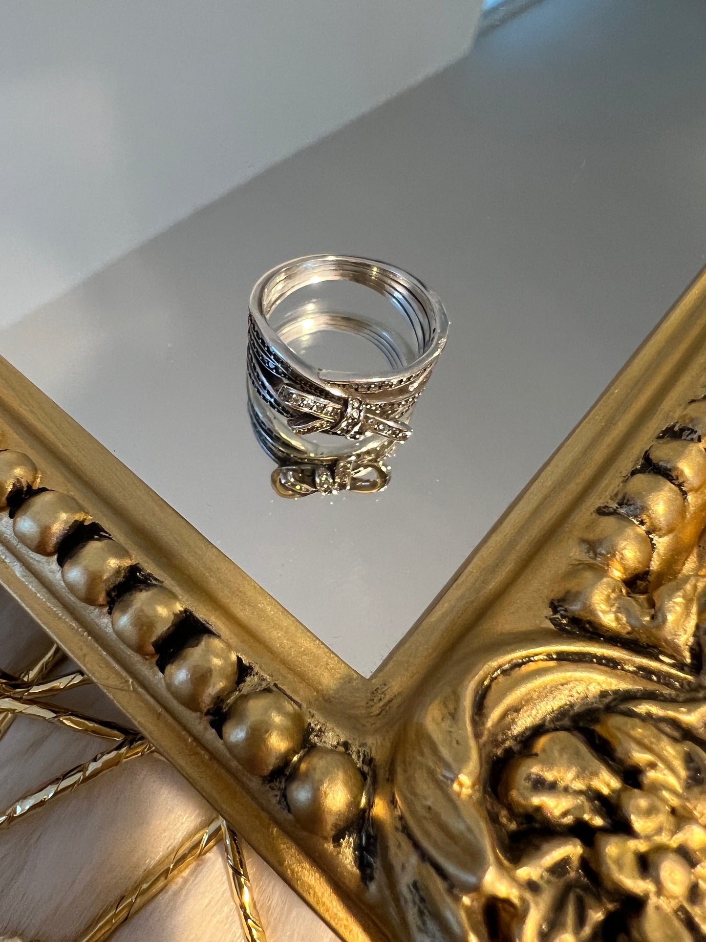 925 Sterling Sparkling Ribbon and Bow Ring