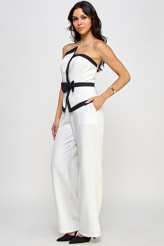 White Asymmetric Bow Tube with Pant Set