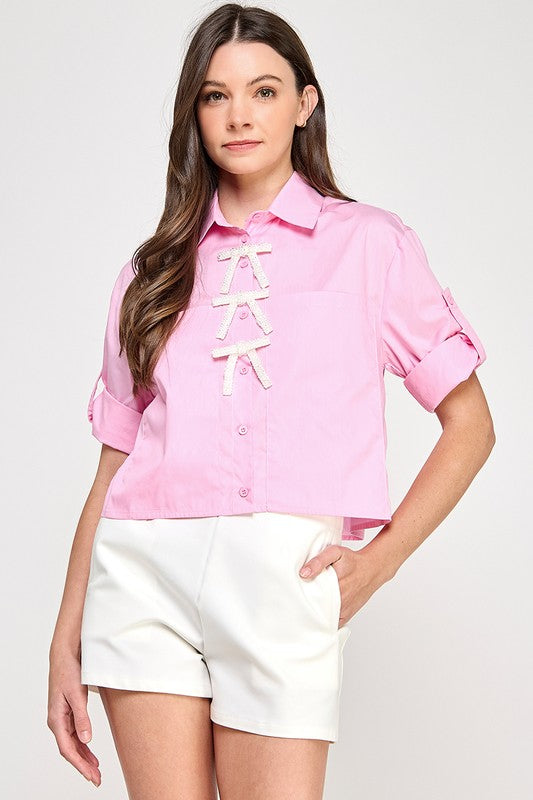 Pink Ribbon Detail Shirt