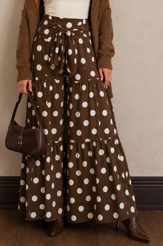 Pre-order Agosto 10 Brown/Ivory Polka Wide Leg Pant
