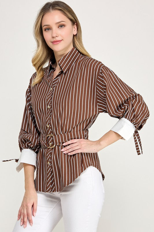 Pre-order Oct 26 Brown Belted Stripe Shirt