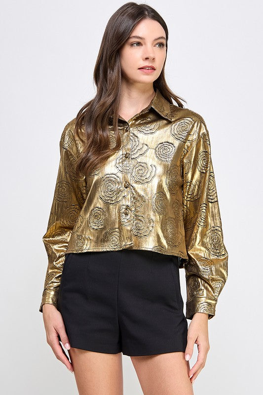 Gold Long Sleeve Button Down Shirt
