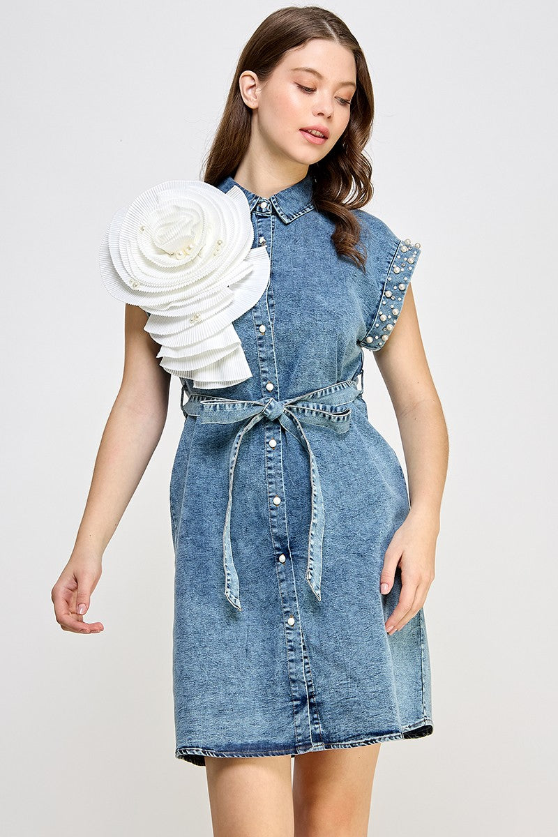 Denim Flower & Pearls Dress