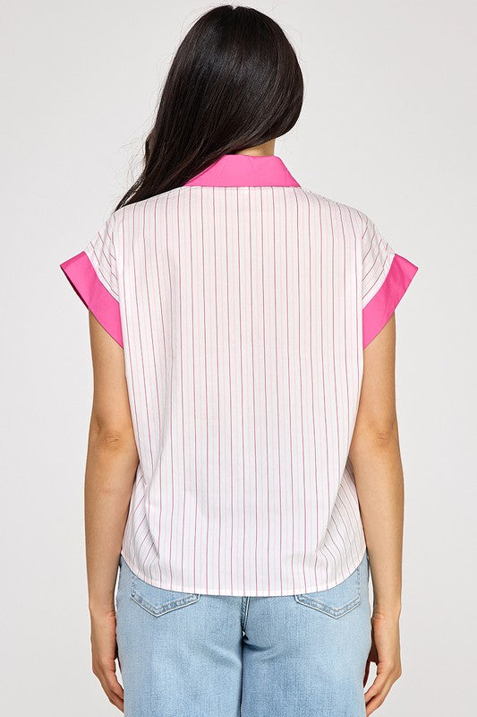 Pink W Button Down Shirt