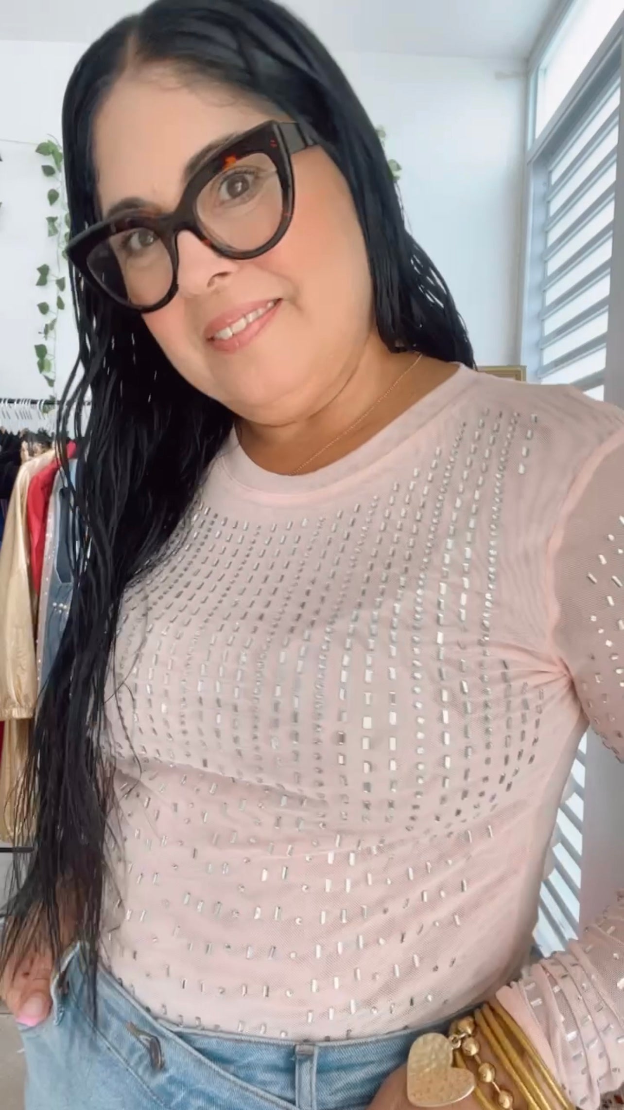 Mesh Rhinestone Top