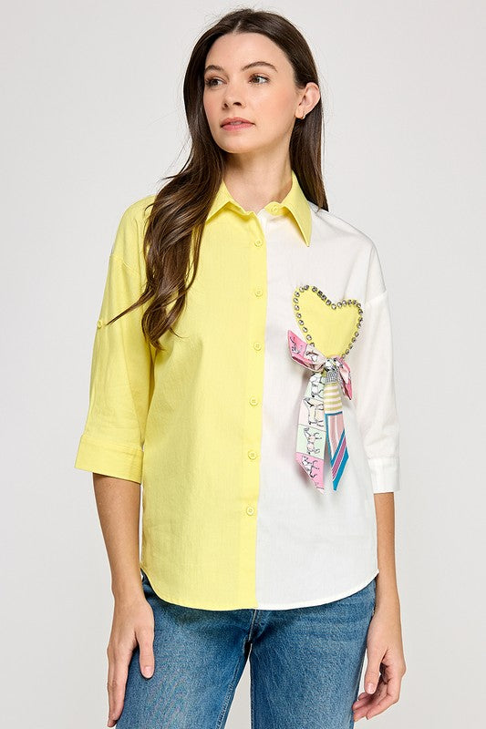 Yellow Color Block Heart Shirt
