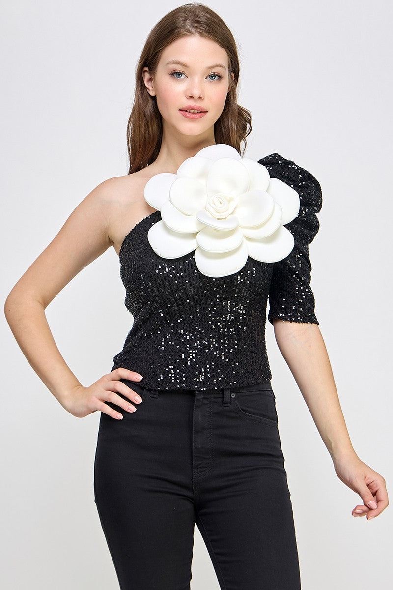 Sequin One Off Shoulder Top