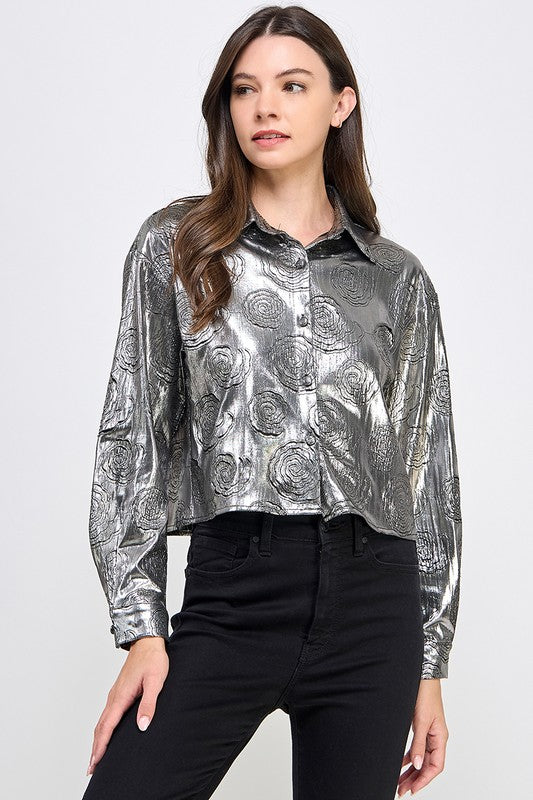 Silver Long Sleeve Button Down Shirt
