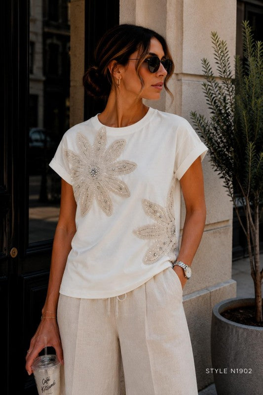 Ivory Embroidery T-Shirt