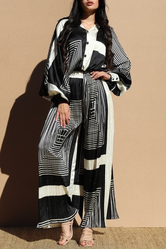 Geo Oversized Satin Top & Pant Set