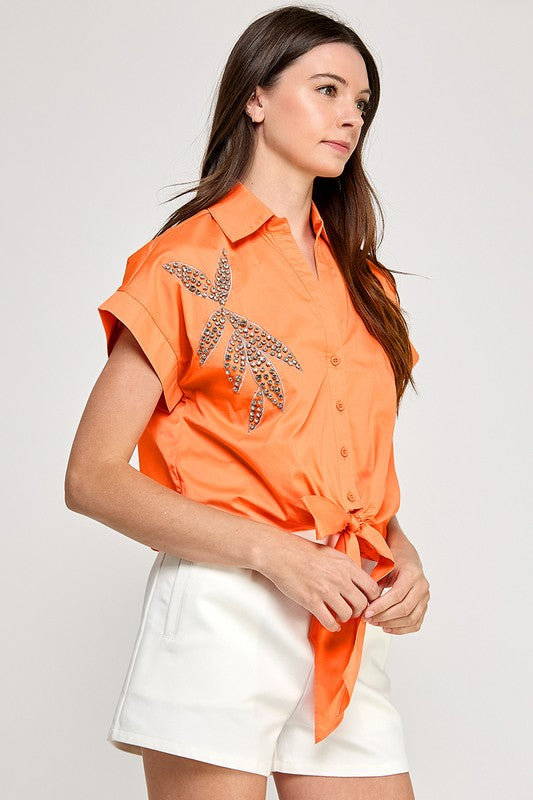 Orange Front Tie Shirt
