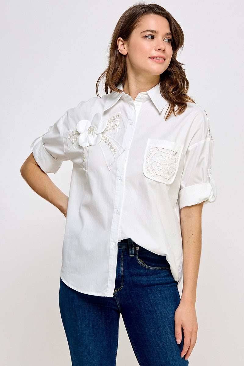 White Lace Patch Shirt