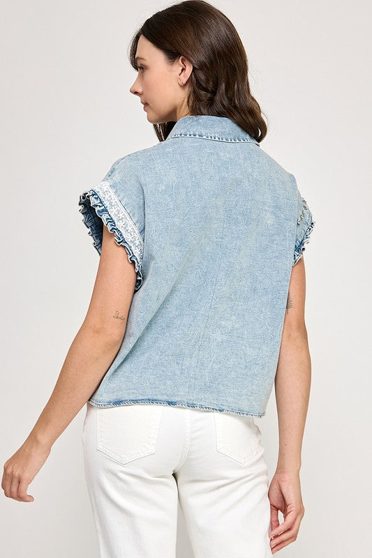 Light Denim Lace Detail Shirt