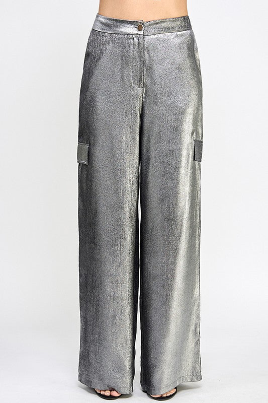 Silver Cargo Wide Leg Pants