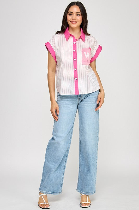 Pink W Button Down Shirt