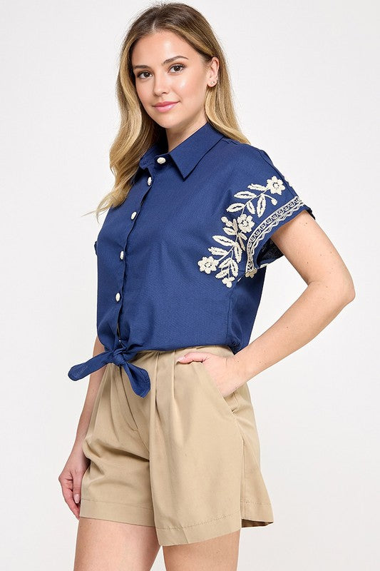 Navy Embroidery Detail Shirt