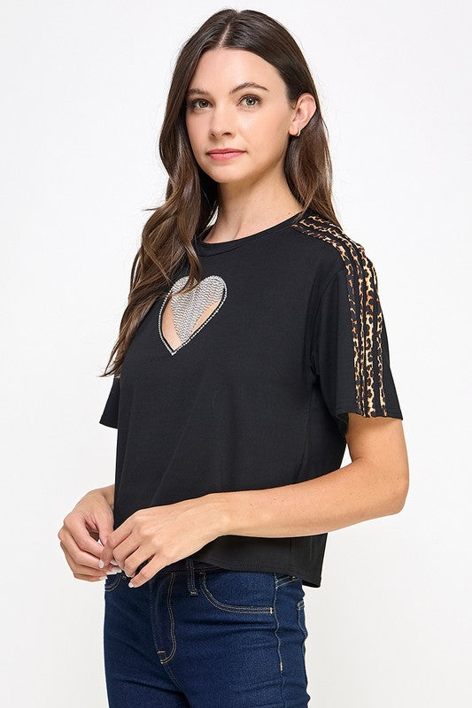 Black Heart in Rhinestone T- Shirt