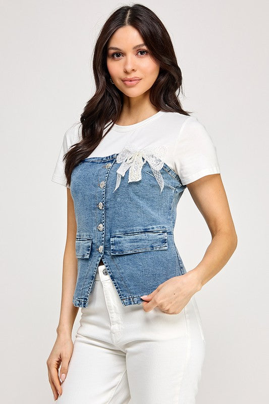 White Color Block Top