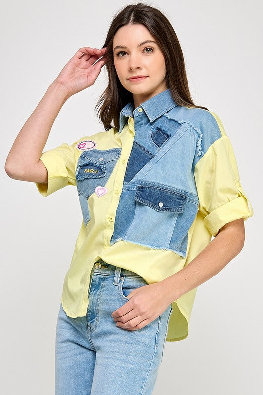 Yellow Patch Denim Shirt