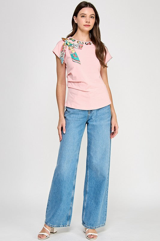 Pink Ribbon Detail T- Shirt