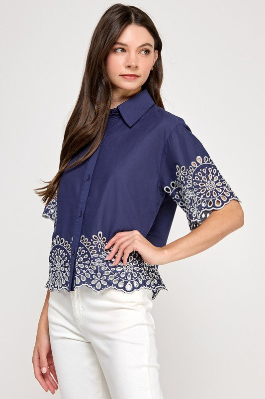 Pre-order June 14 Navy Embroidery Shirt