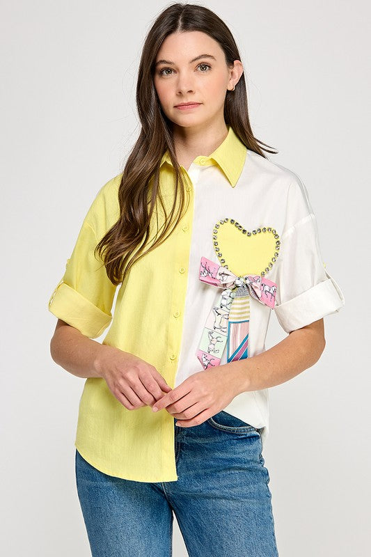 Yellow Color Block Heart Shirt
