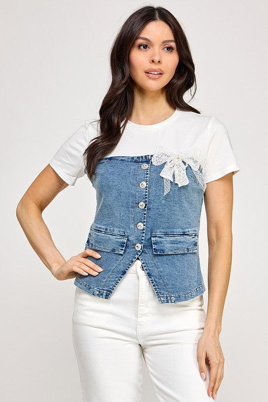 White Color Block Top
