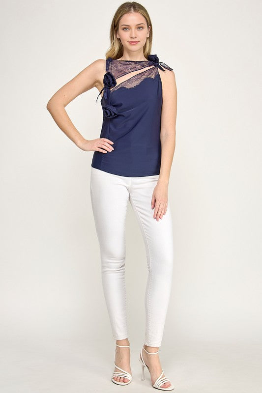 Navy Cut Out Asymmetrical Top