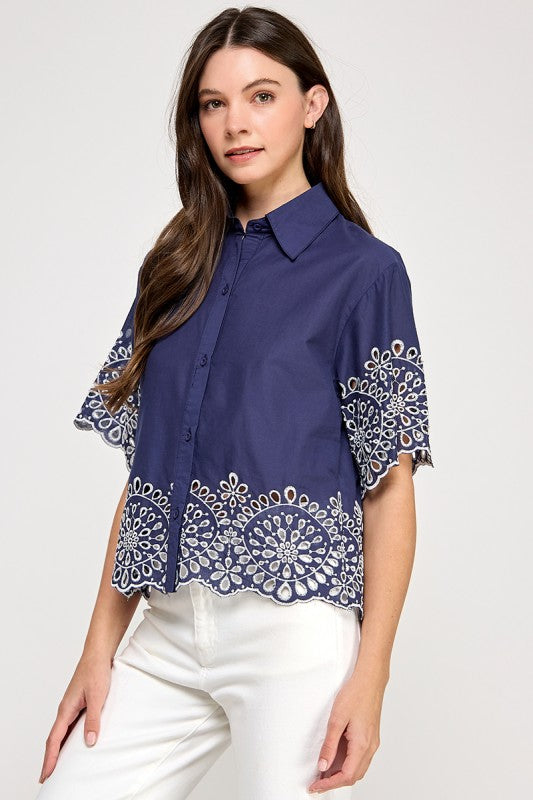 Pre-order June 14 Navy Embroidery Shirt