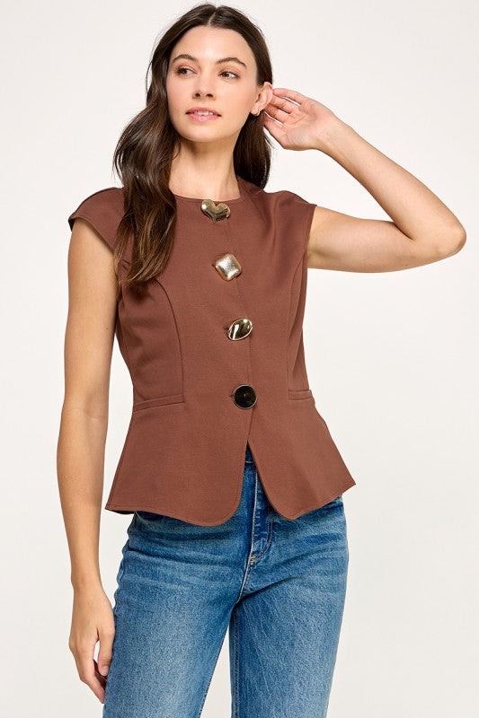 Pre-order Agosto 30 Brown Gold Botton Vest