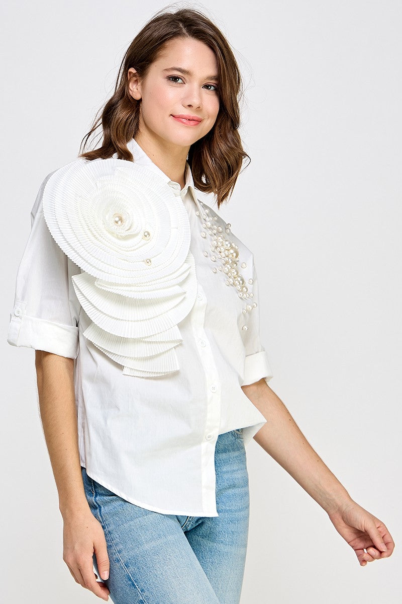 Re-Stock RHINESTONE N FLORAL DETAIL SHIRT
