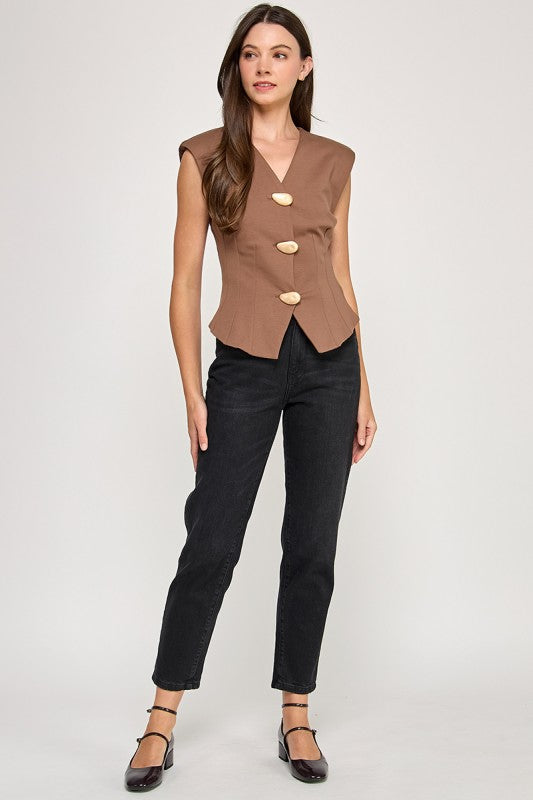 Brown Big Buttons Vest
