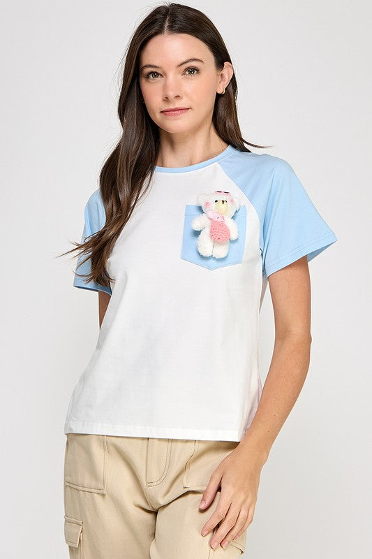 Blue Attachable Pin Doll T-Shirt