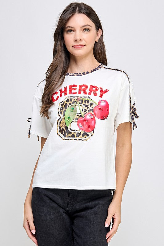 White Cherry with bows in sleeves T-Shirt