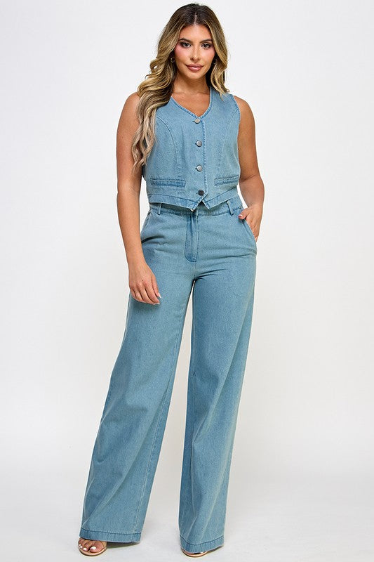Corre peq, Favor de leer abajo! Wide Leg Light Denim Pant & Vest Set
