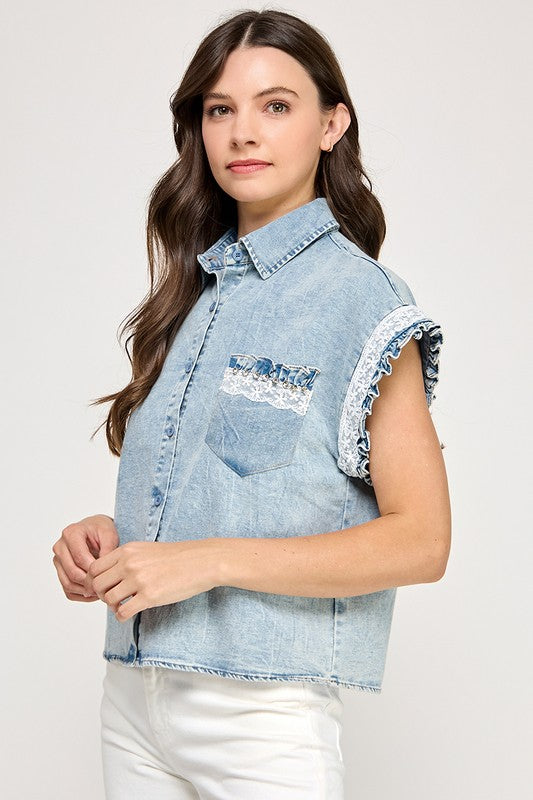 Light Denim Lace Detail Shirt
