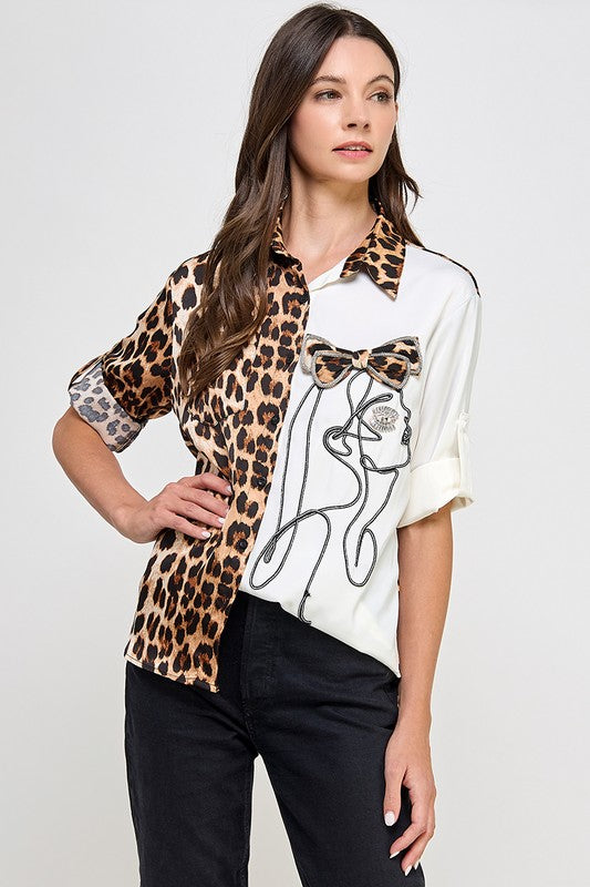 White Animal Print Face Top