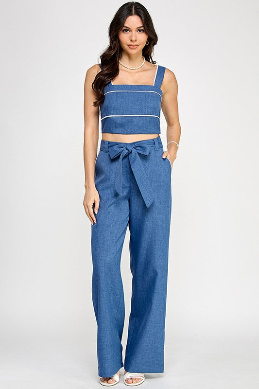 Sleeveless Crop Top & Wide Leg Pant Set